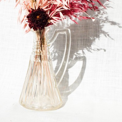 Bouquet de fleurs séchées et son vase chiné