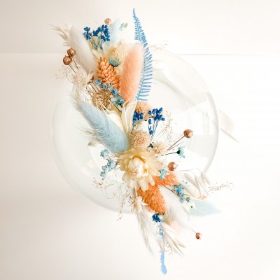 Ruban adaptable à tout chapeau en fleurs séchées bleu ciel et saumon